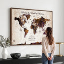 Personalized Push Pin World Map Canvas – Custom Framed