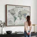 Personalized Push Pin World Map Canvas – Custom Framed