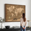 Custom Push Pin World Map Wall Art Canvas Print – Personalized Travel Tracker with Pins Framed Large for Home and Office Decor