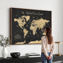 Custom Push Pin World Map Wall Art Canvas Print – Personalized Travel Tracker with Pins Framed Large for Home and Office Decor