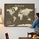 Personalized Framed World Map Wall Art Canvas – Custom Push