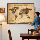 Large World Map Canvas Wall Art – Custom Framed Push Pin