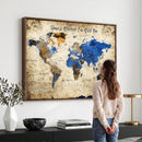 Personalized World Map Canvas Wall Art – Custom Framed Push