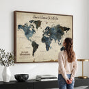 Personalize World Map Canvas Wall Art – Custom Framed Push