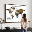 Personalize World Map Canvas Wall Art – Framed Custom Push