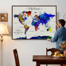 Detailed Custom World Map Print – Framed Custom Push Pin