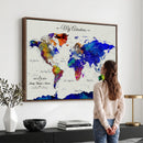 Detailed Custom World Map Print – Framed Custom Push Pin