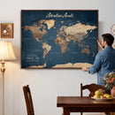 Personalized Vintage Push Pin World Map Canvas Print –