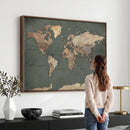 Rustic Black and Wood World Map Canvas Wall Art – Framed