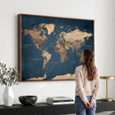 Navy Blue World Map Canvas Print – Framed Travel Map Wall