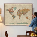 Vintage World Map Canvas Wall Art Print – Framed Modern