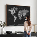Black World Map Wall Art Canvas Print – Detailed Map of the