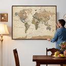 Framed World Map Wall Art for Home and Office Decor