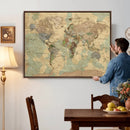 Vintage World Map Wall Art | Ready to Hang and Framed