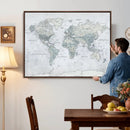 Push Pin World Map Canvas Print - Detailed Vintage World Map