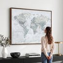 Push Pin World Map Canvas Print - Detailed Vintage World Map