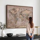 Grunge World Map Canvas Wall Art - Vintage Aged World Map