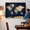 Minimalist World Map Canvas Wall Art - Watercolor Blue and