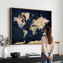 Minimalist World Map Canvas Wall Art - Watercolor Blue and