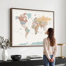 Pastel Colors World Map Wall Art Canvas Print