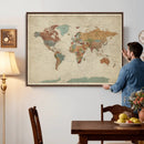 World Map Wall Art Canvas Print, Framed Rustic Atlas Art