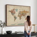 World Map Wall Art Canvas Print, Framed Rustic Atlas Art