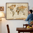 Vintage World Map Canvas Print – Framed Rustic Detailed Map