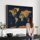 Modern World Map Canvas Print – Framed Detailed Map of the
