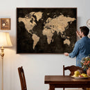 Brown World Map Canvas Print – Modern Travel Map Wall Art,