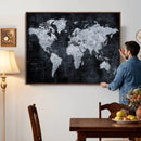 Black World Map Canvas Print – Detailed Map for Couples and