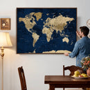 Navy Blue World Map Canvas Print – Detailed Map Minimal Navy