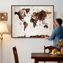 Blue Watercolor World Map Canvas Print – Framed Modern Wall
