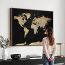 Beige World Map Canvas Wall Art Print, Minimal Black and