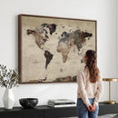 Neutral Watercolor World Map Canvas Wall Art – Framed Earth