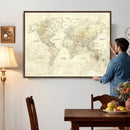 Colorful Watercolor World Map Canvas Wall Art – Framed
