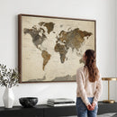 Vintage World Map Canvas Wall Art – Framed Travel Map for