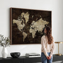 Blue World Map Canvas Wall Art – Framed Modern Travel Map
