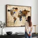 Rustic Watercolor World Map Canvas Wall Art – Framed Travel