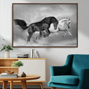 Wild Horses Wall Art Canvas Print – Framed Black and White
