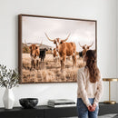 Texas Longhorn Cattle Wall Art Canvas Print, Sepia Western