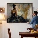 Black Woman Canvas Wall Art — Black Gold Gown Fashion Print by MyGreatCanvas | Canvas Wall Art Prints | Photo Prints & Wall Decor
