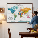 Custom Push Pin Watercolor World Map Canvas Wall Art Print – by MyGreatCanvas | Canvas Wall Art Prints | Photo Prints & Wall Decor