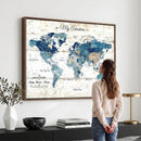 Watercolor World Map Canvas Wall Art Print – Abstract