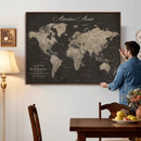Custom World Map with Pins Canvas Wall Art Dark Charcoal by MyGreatCanvas | Canvas Wall Art Prints | Photo Prints & Wall Decor