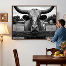 Black White Texas Longhorn Bull Canvas Wall Art, Western Ranch Cattle Photography Print, Rustic Farmhouse Cowboy Decor Artwork by MyGreatCanvas | Canvas Wall Art Prints | Photo Prints & Wall Decor