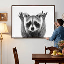 Funny Raccoon Canvas Wall Art, Black White Hands Up Animal Photo Print, Humorous Wildlife Decor, Kids Room Nursery Art, Quirky Animal Gift by MyGreatCanvas | Canvas Wall Art Prints | Photo Prints & Wall Decor