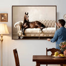 Funny Horse on Sofa Canvas Wall Art, Quirky Horse Lounging Photo Print, Whimsical Animal Decor, Living Room Conversation Art, Horse Lover Gift by MyGreatCanvas | Canvas Wall Art Prints | Photo Prints & Wall Decor