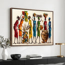 African Folk Art Canvas Wall Art, Colorful African Women Village Painting Print, Tribal Ethnic Home Decor, Vibrant African Art, Living Room