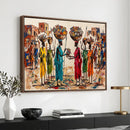 African Folk Art Canvas Wall Art, Colorful African Women Village Painting Print, Tribal Ethnic Home Decor, Vibrant African Art, Living Room