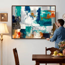 Blue Teal Abstract Canvas Wall Art, Modern Textured Painting Print, Navy Orange White Contemporary Art, Neutral Living Room Decor, Office Art by MyGreatCanvas | Canvas Wall Art Prints | Photo Prints & Wall Decor